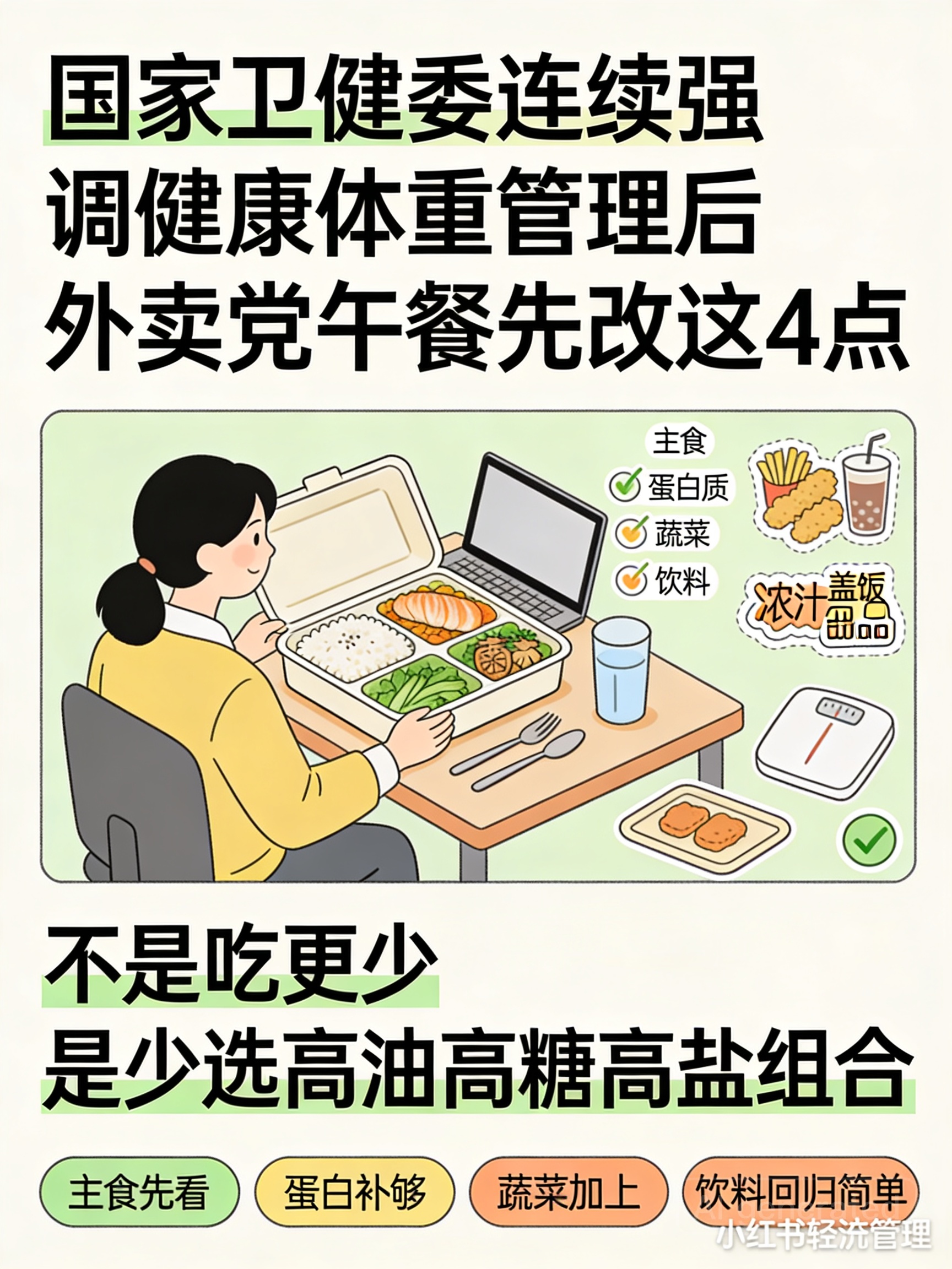 国家卫健委连续强调健康体重管理后，外卖党午餐先改这4个点更现实