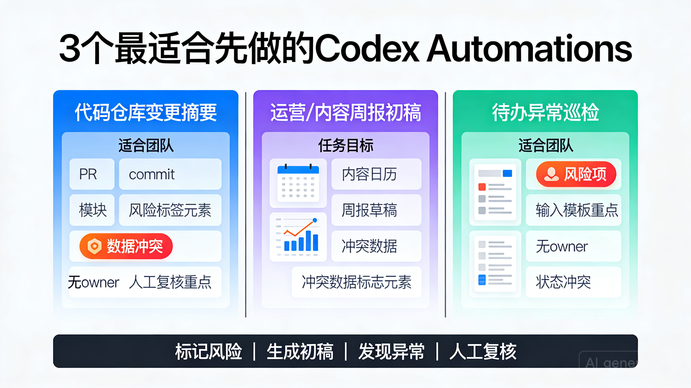 Codex Automations 三个典型场景对比信息图