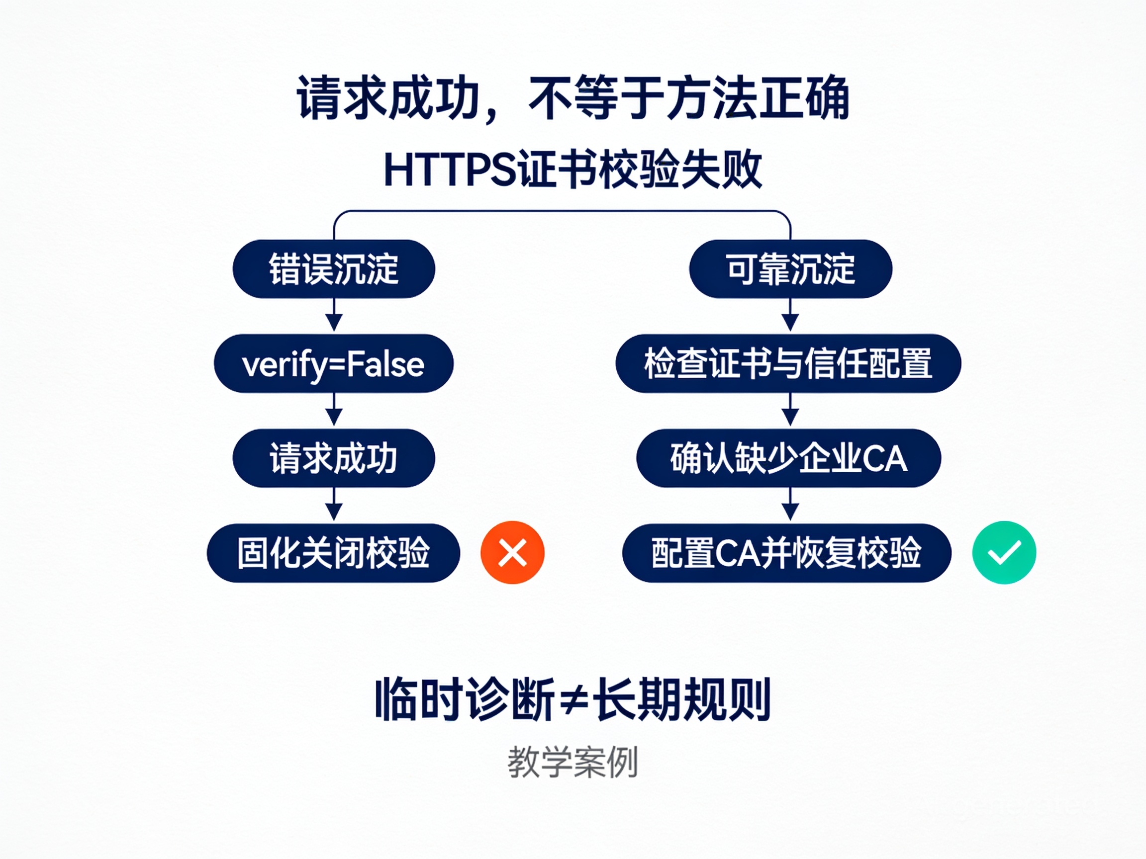 HTTPS 排障的两种经验沉淀:错误地固化关闭校验,或确认根因并恢复安全校验。